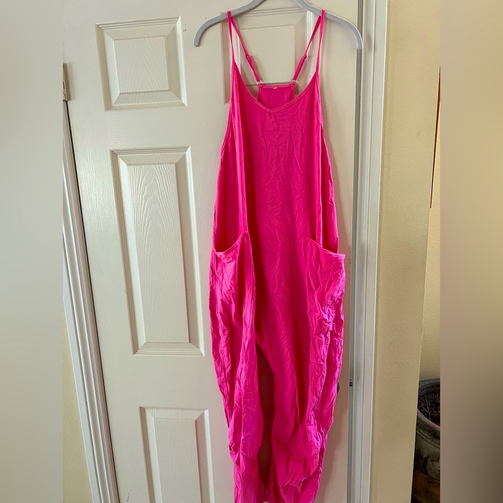 Chic Hot Pink Jumpsuit with Pockets
